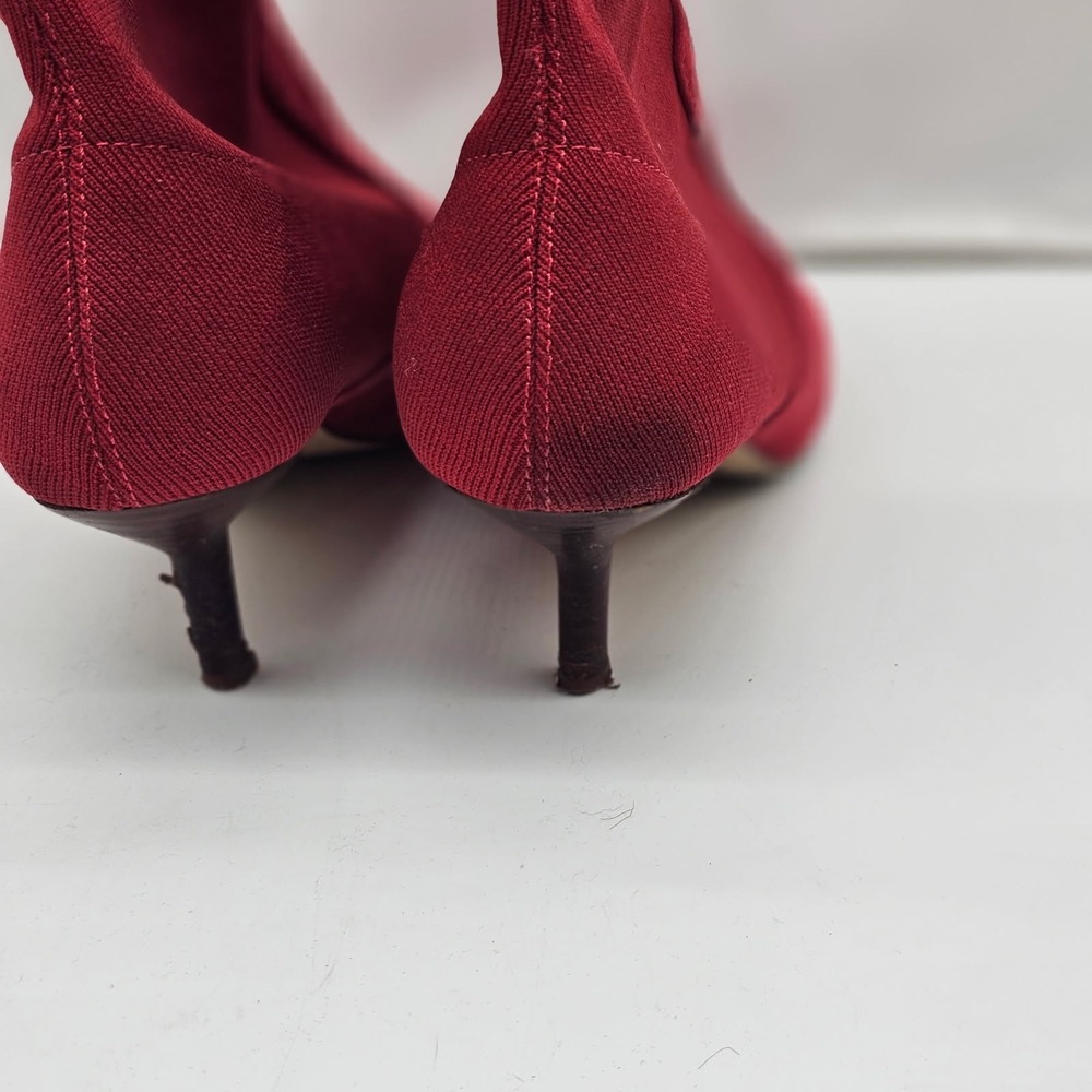 Halston Women Size 9 Sock Red Booties Suede Stretchy Pointy Toe Valentine Day - Picture 5 of 14